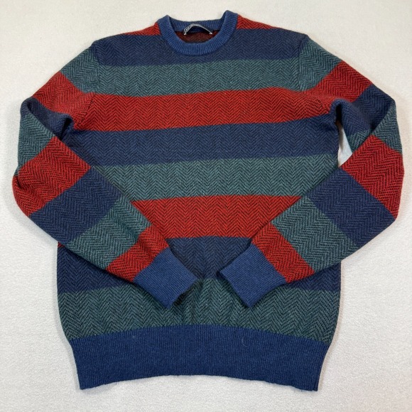 GAP Sweater Mens L Striped Lambswool Blend Blue Green Red Crewneck‎ Pullover - Picture 1 of 9